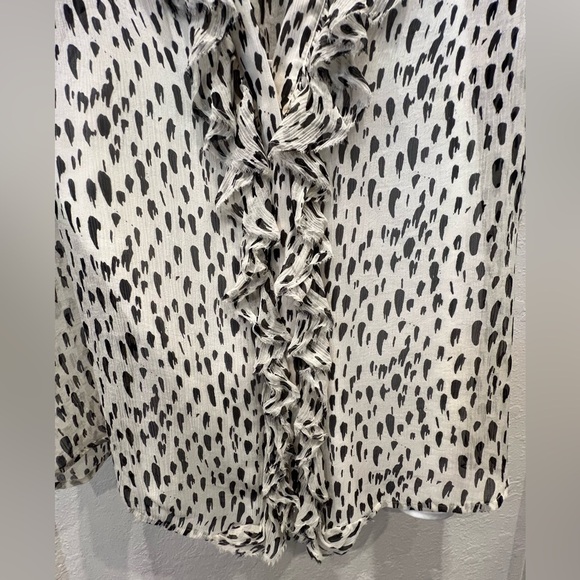7 FOR ALL MANKIND Sleeveless Top With Ruffles in Snow Leopard/Black & White-Med - Picture 7 of 11